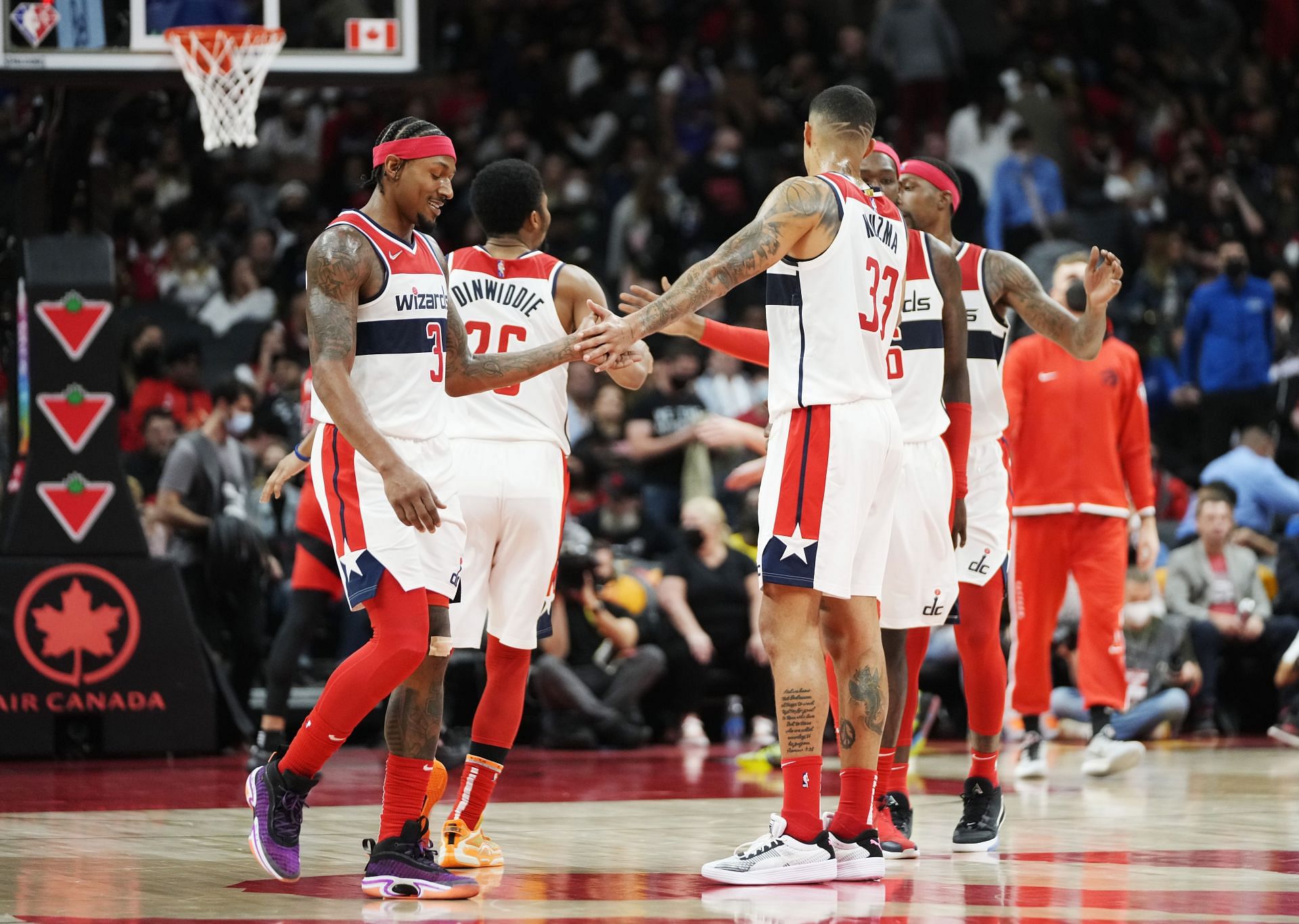 Bradley Beal and Kyle Kuzma during the Washington Wizards vs Toronto Raptors game