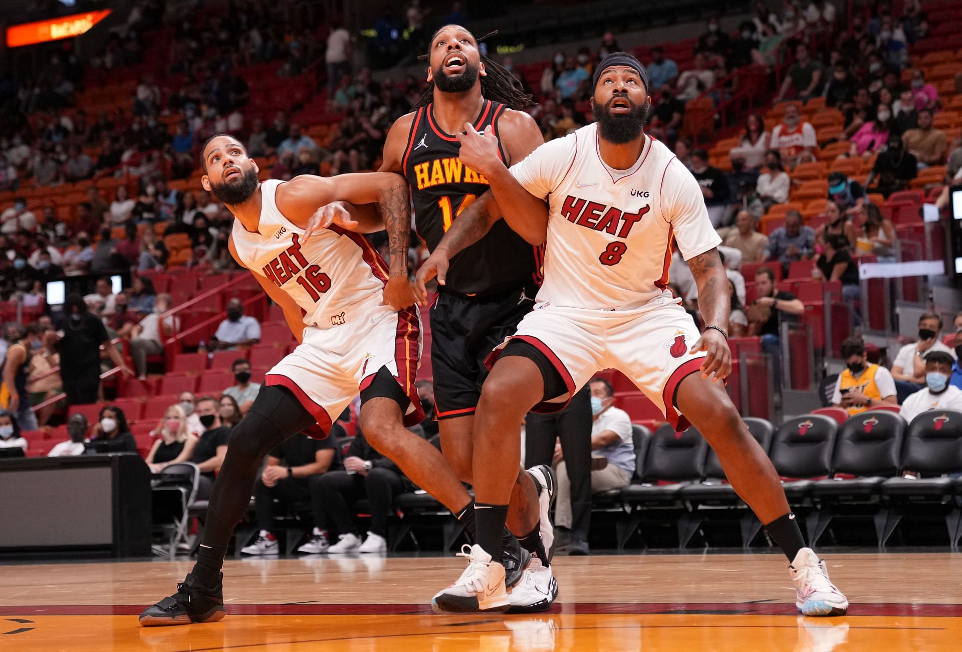 Miami Heat&#039;s Markieff Morris looks to secure a rebound.