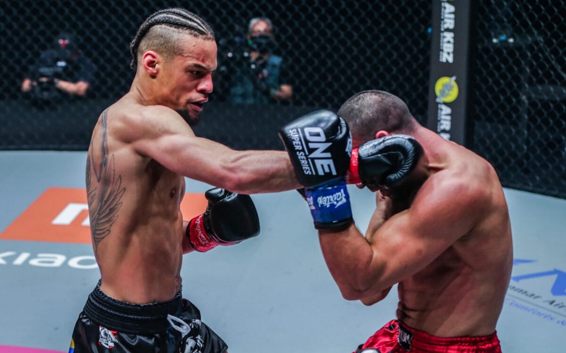ONE lightweight kickboxing champion Regian Eersel (left) destroyed #2 ranked Mustapha Haida (right) at ONE Championship: Fists of Fury 3 (Image courtesy of ONE Championship)