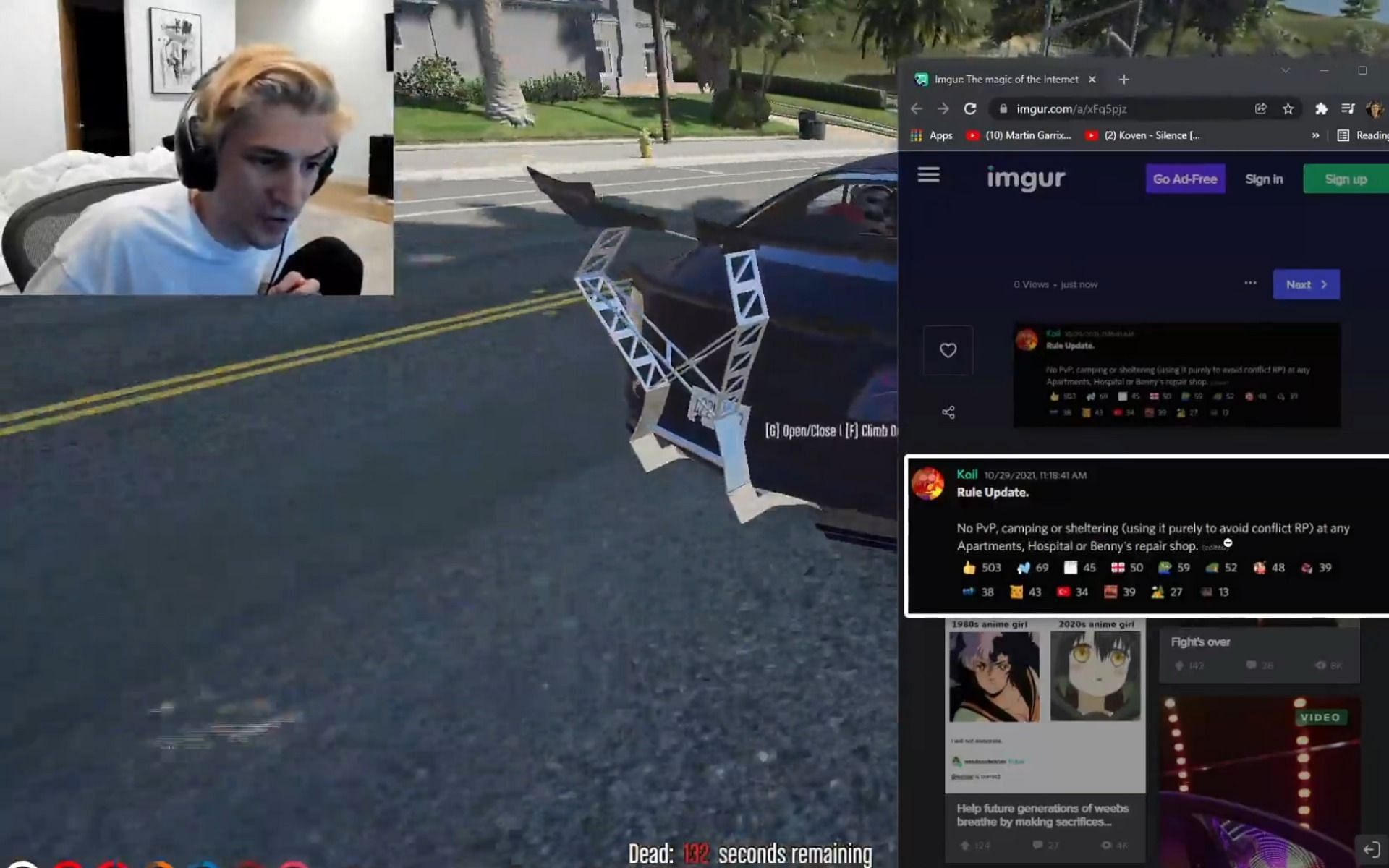 xQc shows frustration towards NoPixel owner Koil&#039;s RP (Image via Twitch/xqcow)