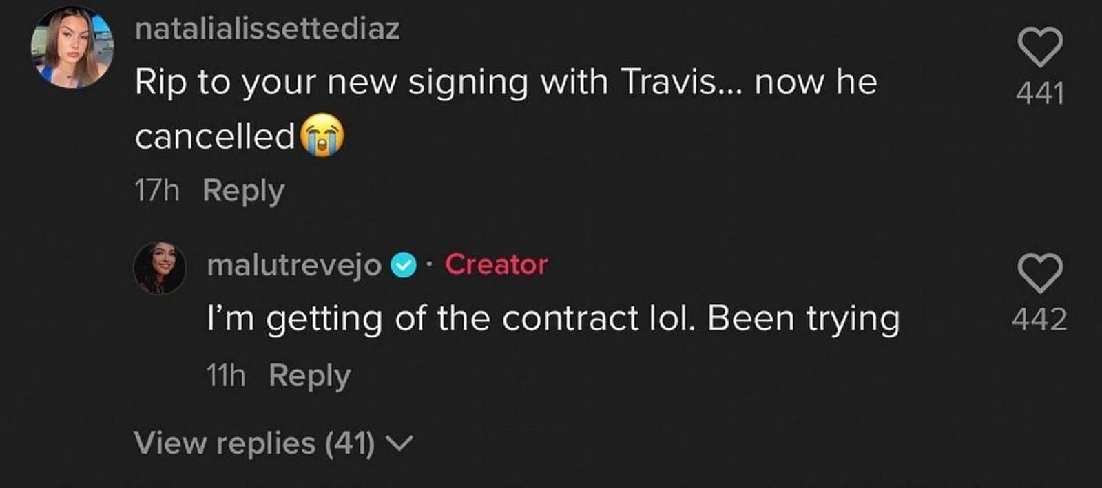 Malu Trevejo claims to be leaving Travis Scott&#039;s record label (Image via defnoodles/Instagram)