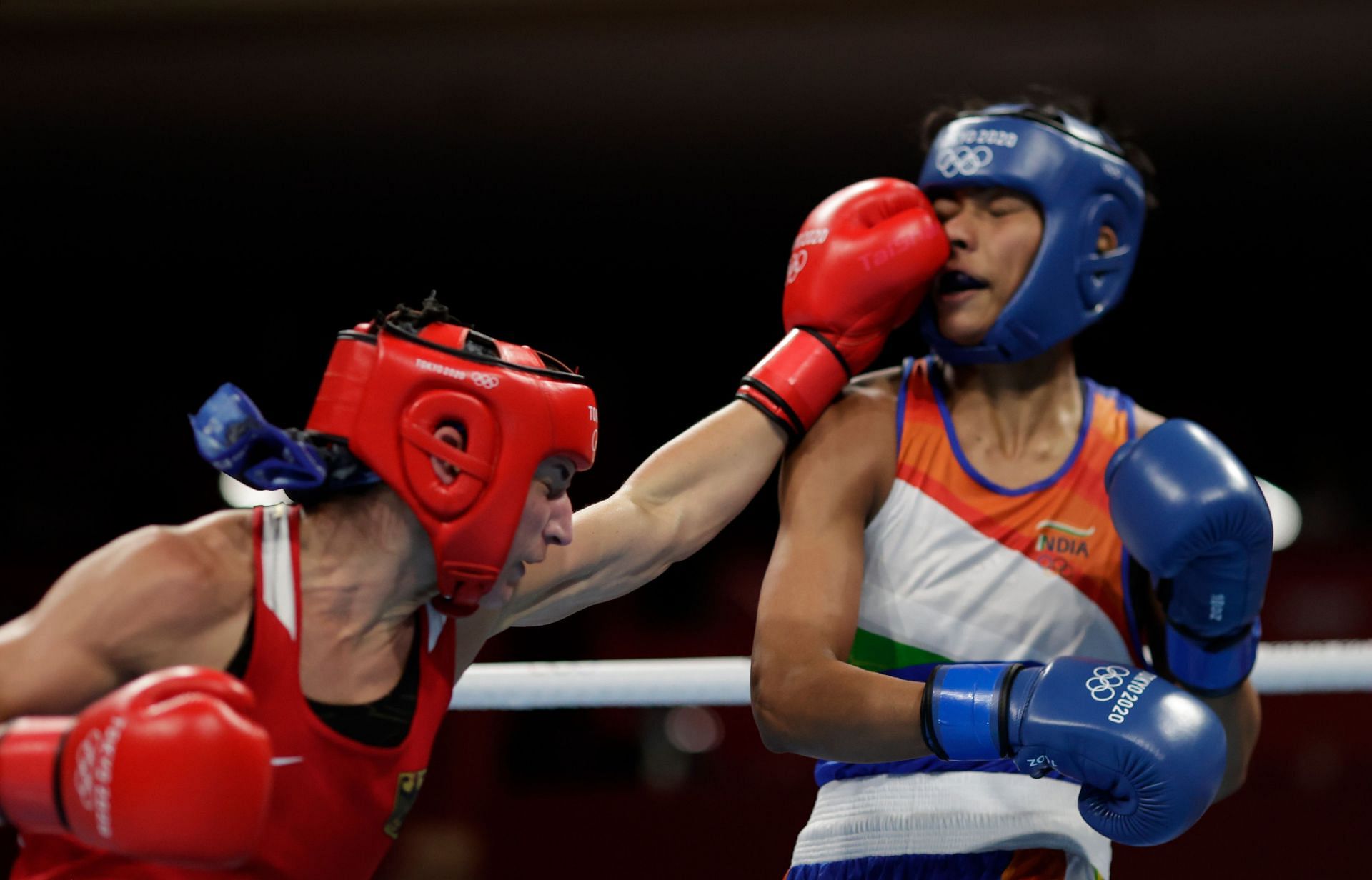 Indian boxer in action - Boxing - Olympics: Day 4 