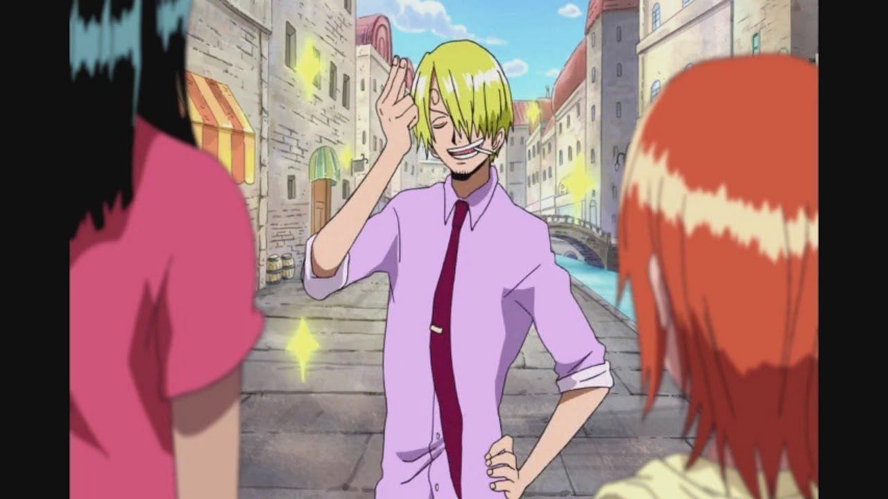 Sanji talking to Nami and Robin with the happy, bright demeanor he reserves exclusively for them. (Image via Toei Animation)