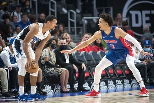 Orlando Magic guard Jalen Suggs against Detroit Pistons Cade Cunningham