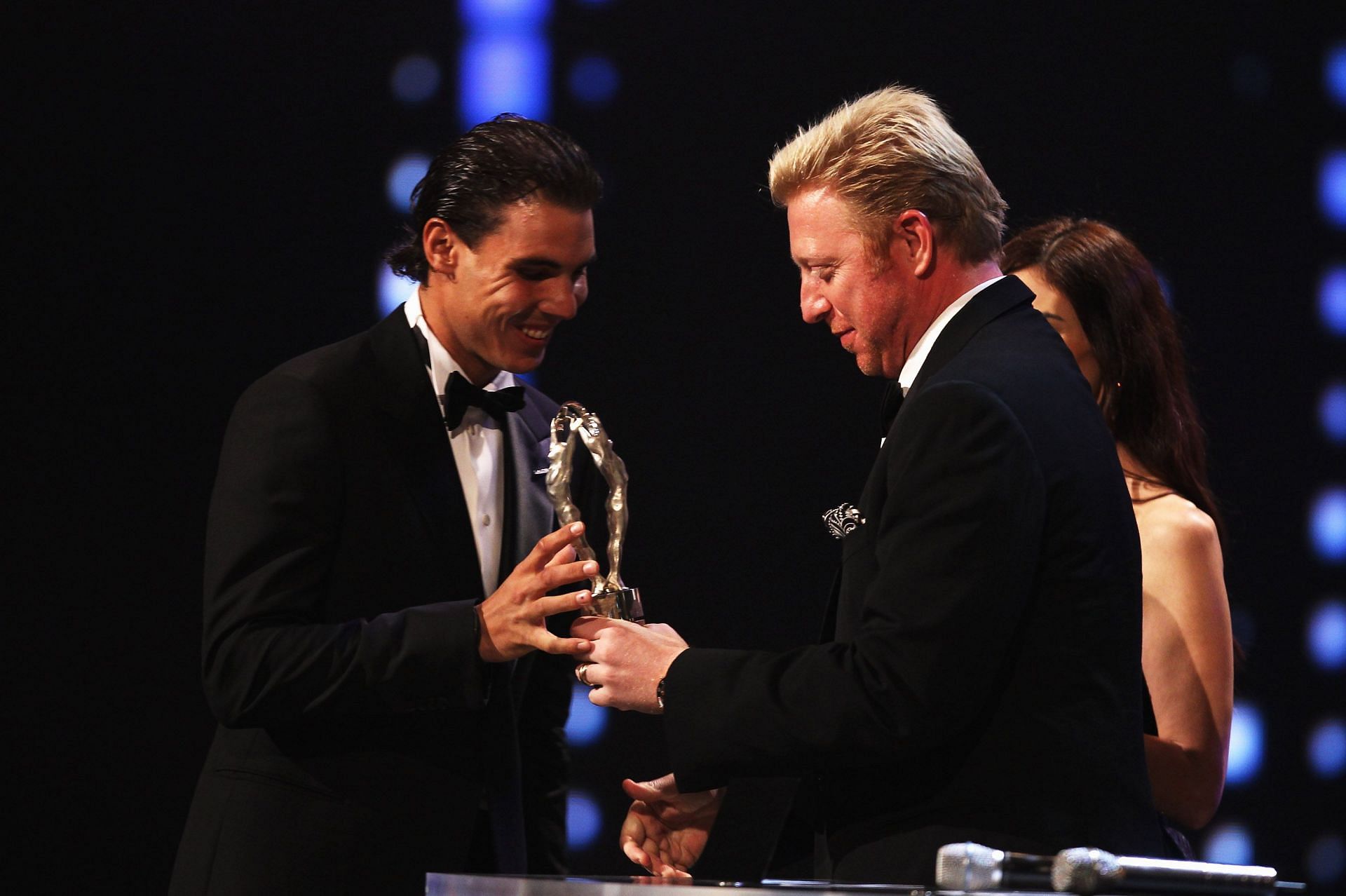 Rafael Nadal (L) and Boris Becker at the 2011 Laureus World Sports Awards