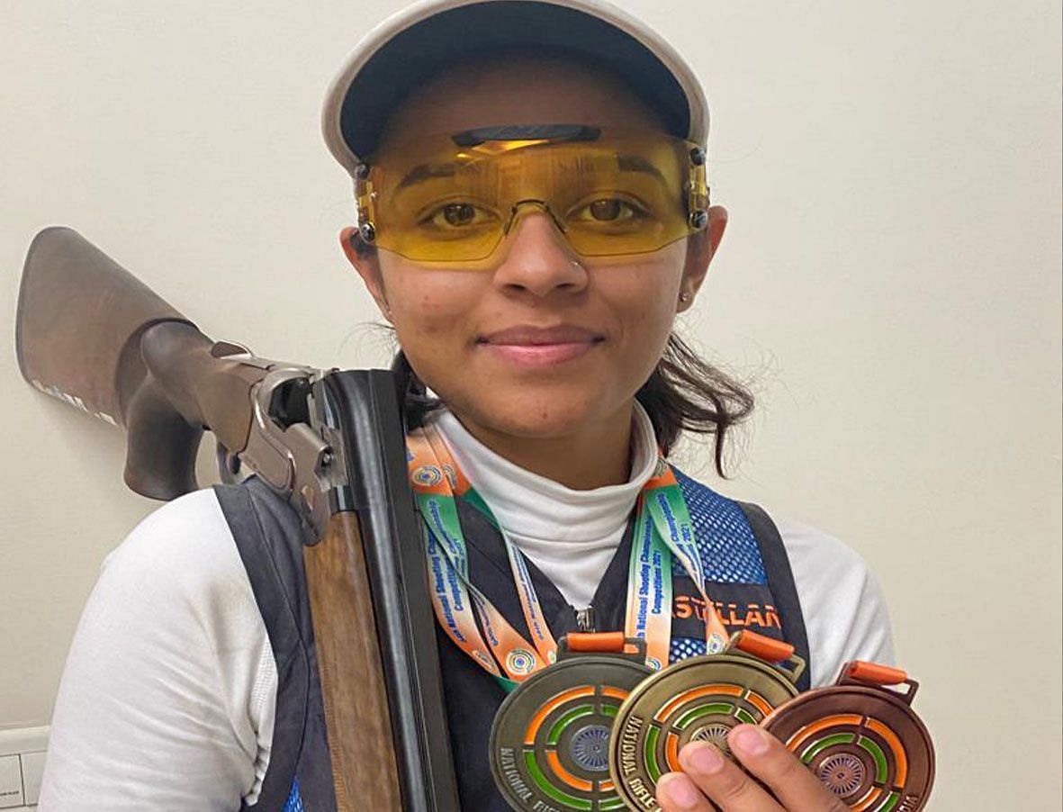 Darshna Rathore wins gold medal at National Shooting Championship in skeet event.