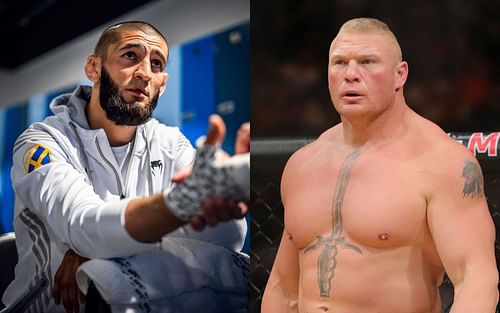 Khamzat Chimaev (left) and Brock Lesnar (right) [Left photo via @ufc on Instagram]