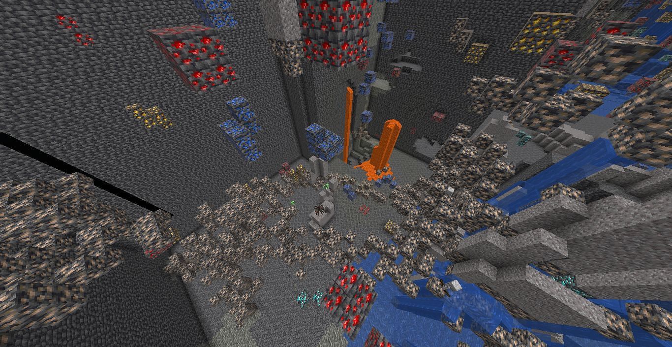 Ores generate in larger chains in Minecraft 1.18 (Image via u/Diplotomodon on Reddit)