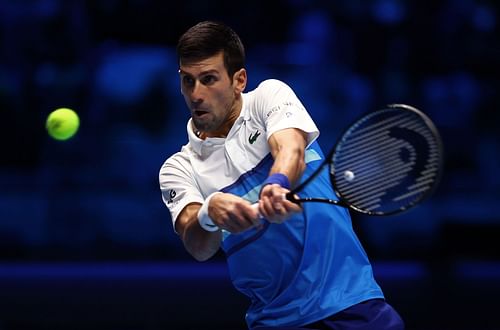 Novak Djokovic in action at the Nitto ATP World Tour Finals