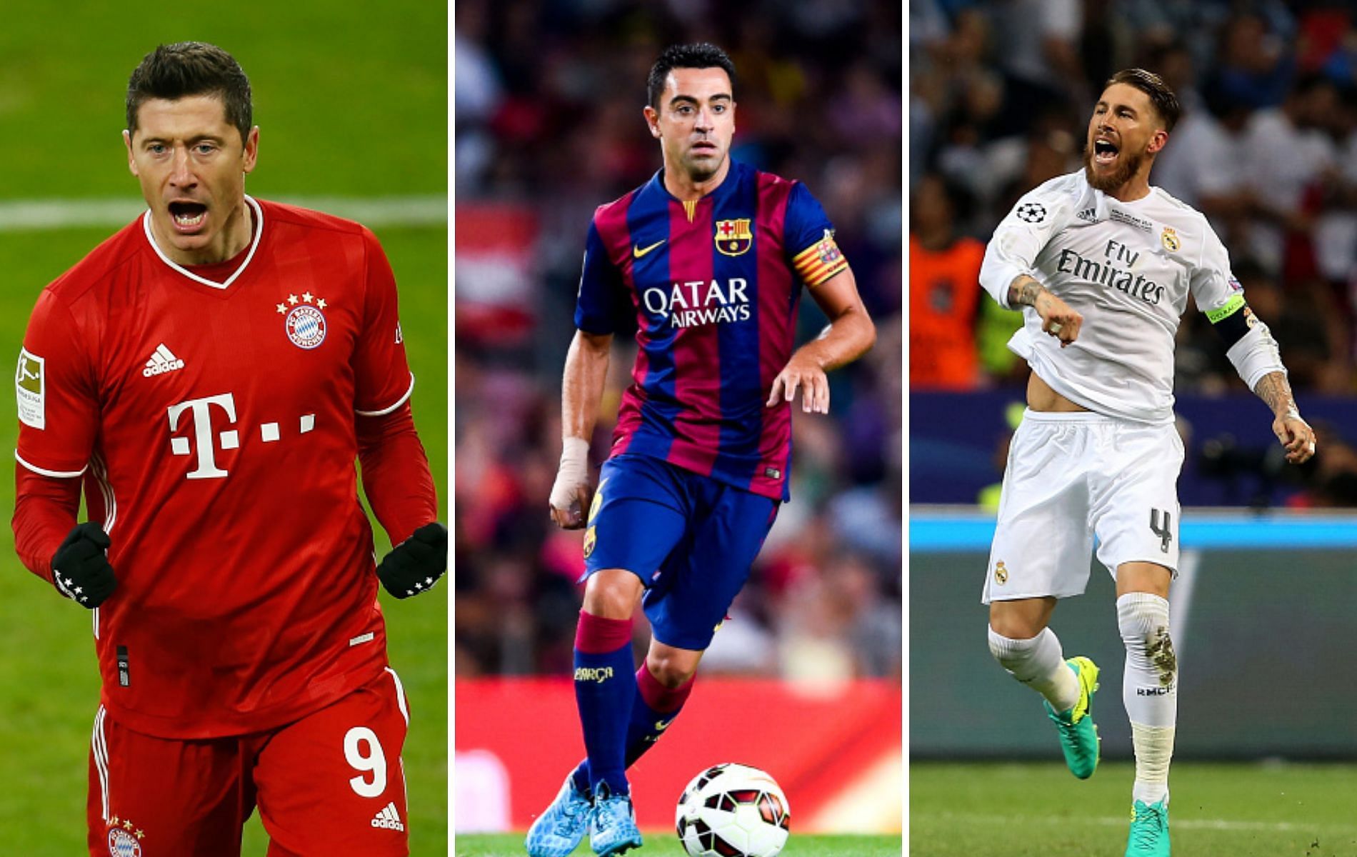 Xavi (centre) and Sergio Ramos (right) never won the Ballon d&#039;Or award.