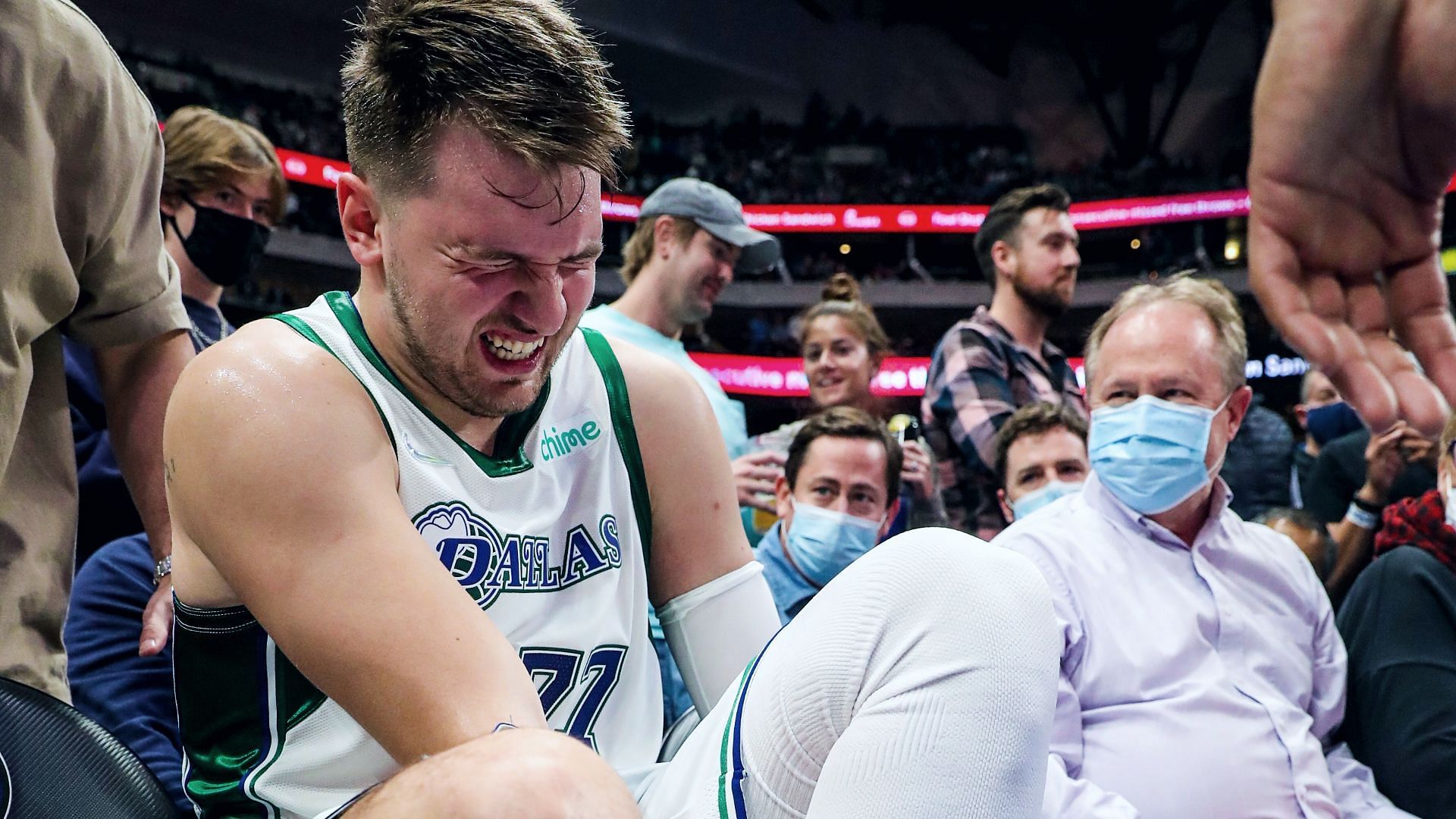 Luka Doncic of the Dallas Mavericks gets injured against the Denver Nuggets [Source: NBA]