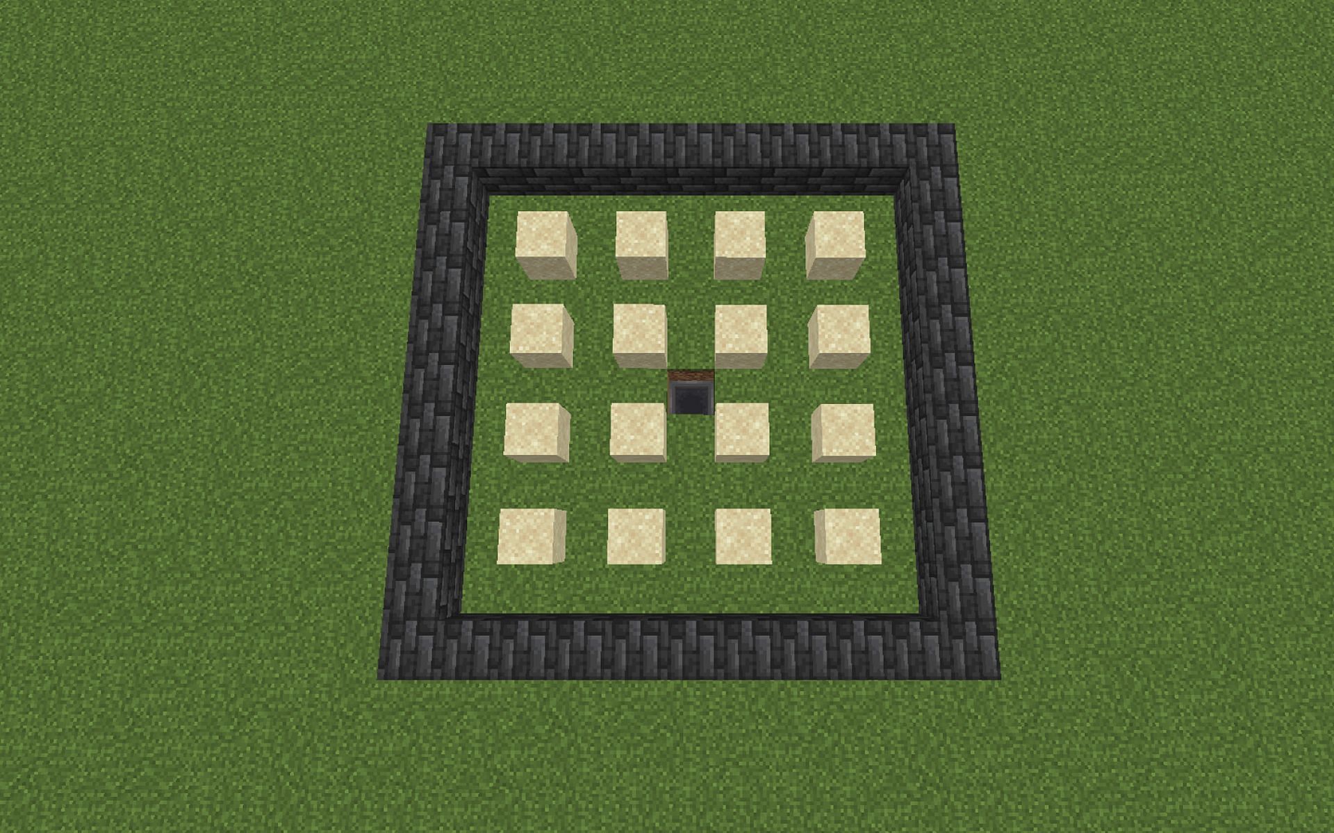 Sand should be evenly spaced throughout the farm (Image via Minecraft)