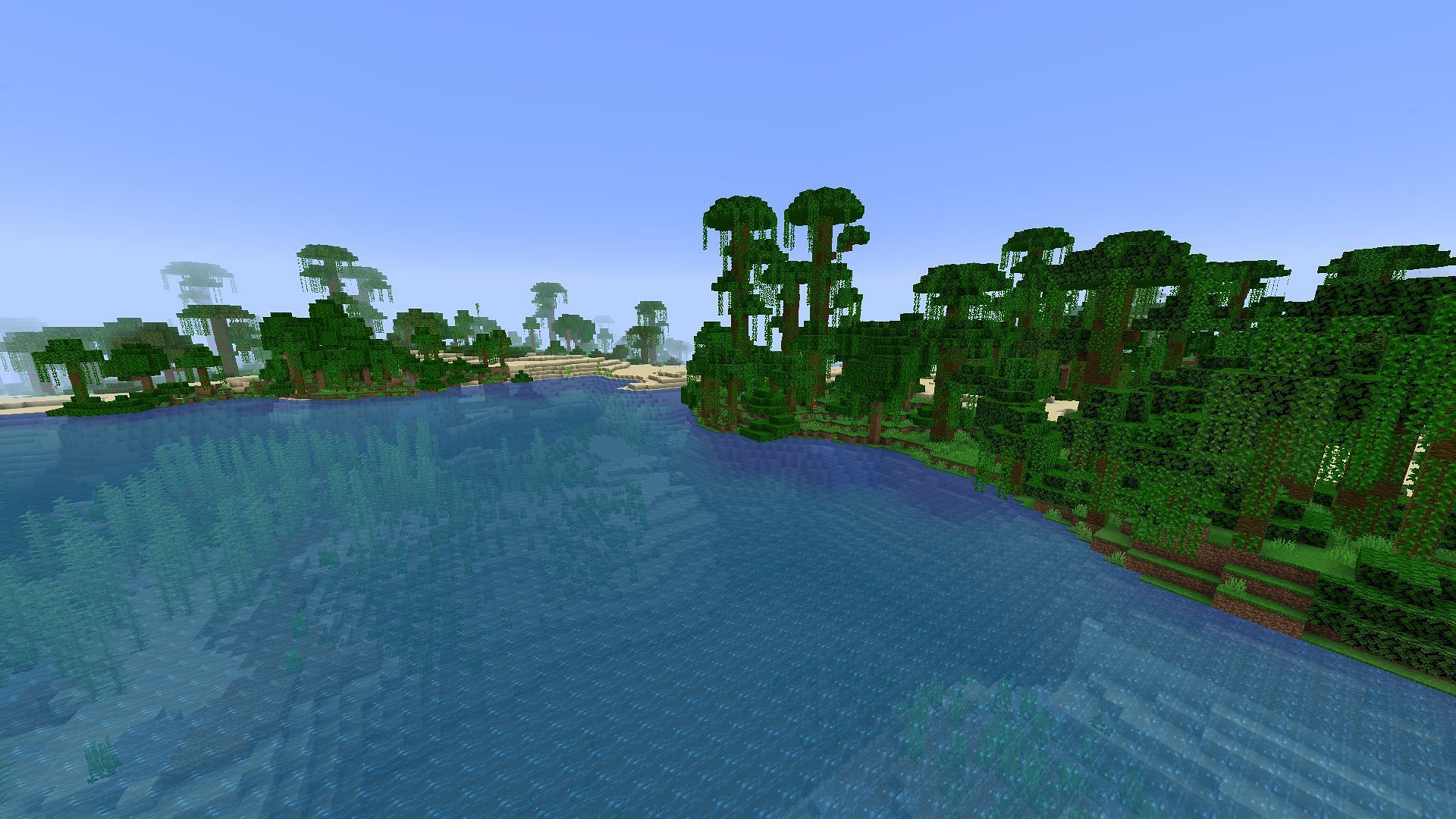 A lukewarm ocean biome next to the jungle biome (Image via Minecraft)