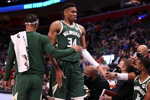 Giannis Antetokounmpo during Milwaukee Bucks v Detroit Pistons