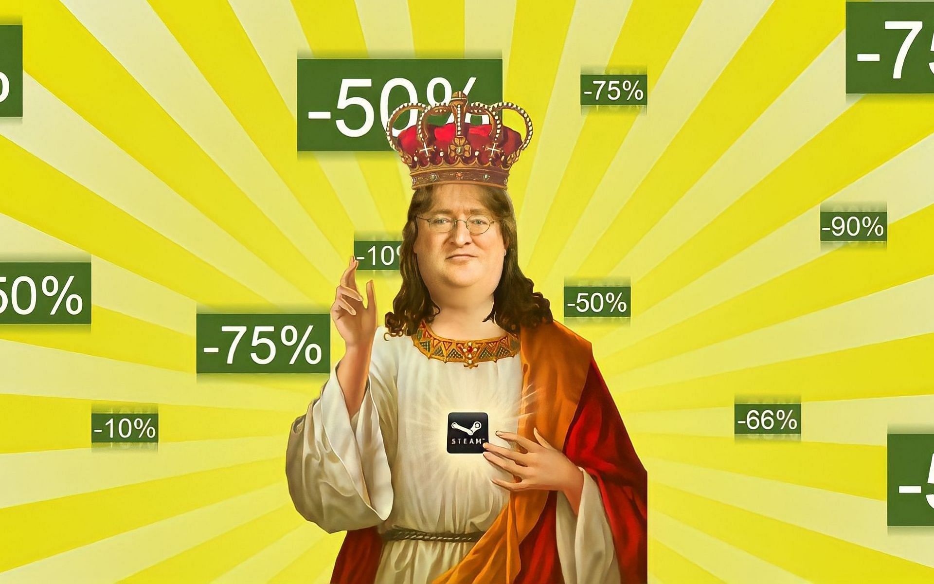 Gaben blessing players with Steam discounts (Image via Imgur/@bearmohawk)