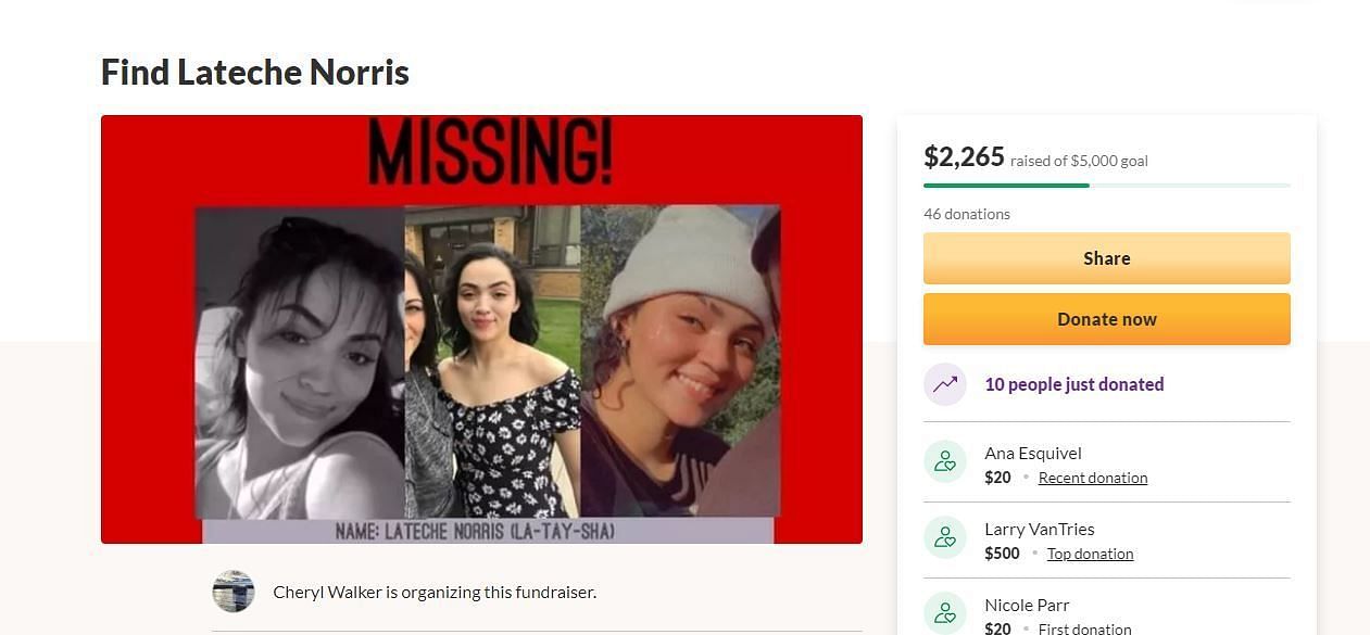 A GoFundMe campaign has been organized for missing Lateche Norris (Image via GoFundMe)