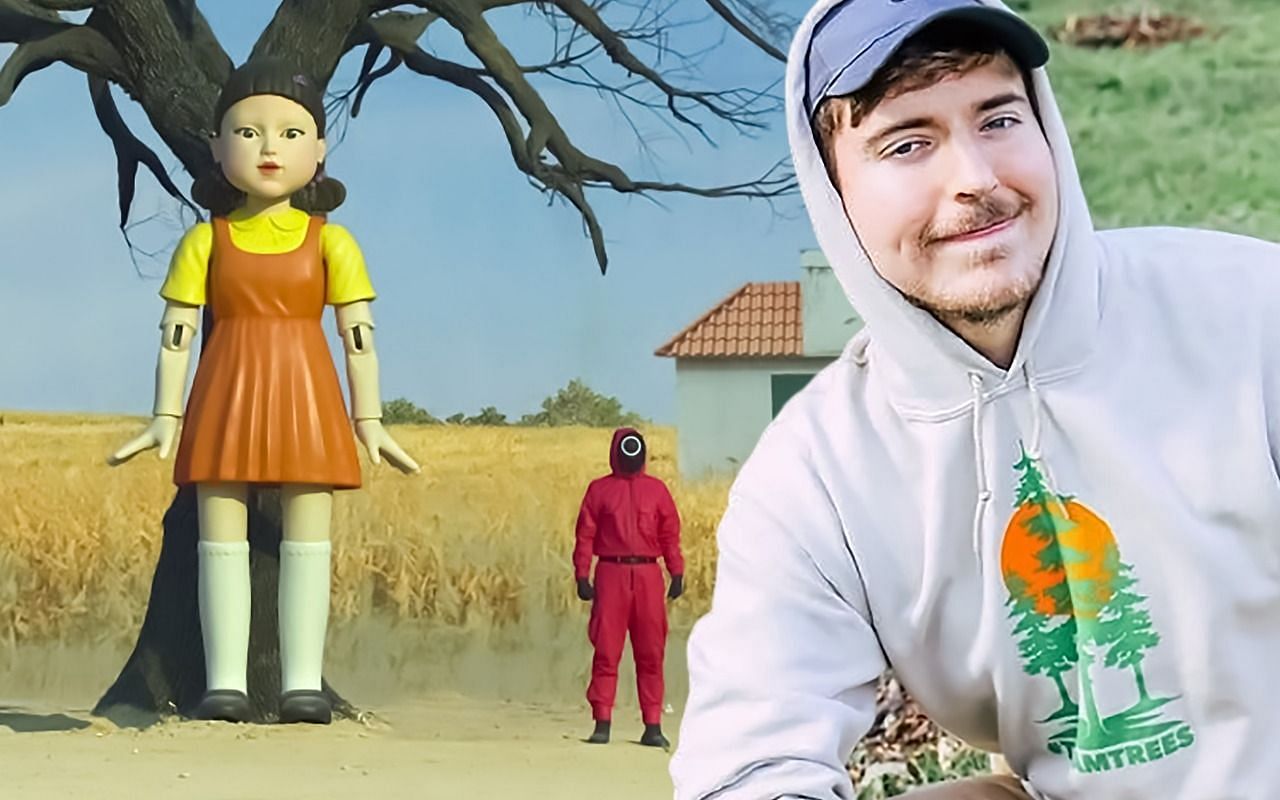 The internet star&#039;s followers are not pleased with his Squid Game recreation (Image via Netflix and MrBeast/YouTube)