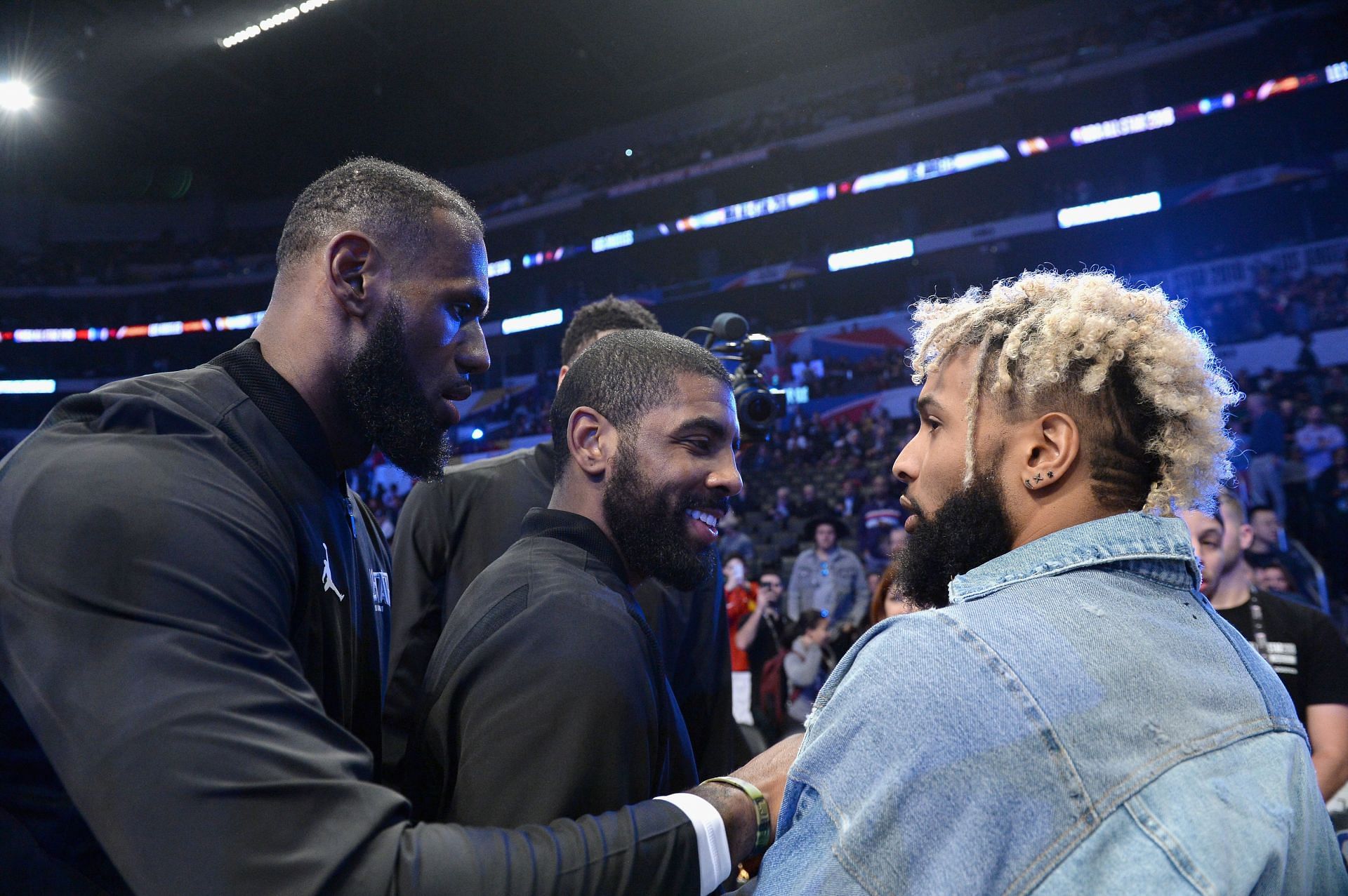 LeBron James on the right and Odell Beckham Jr. on the left at the 2018 NBA All-Star Game