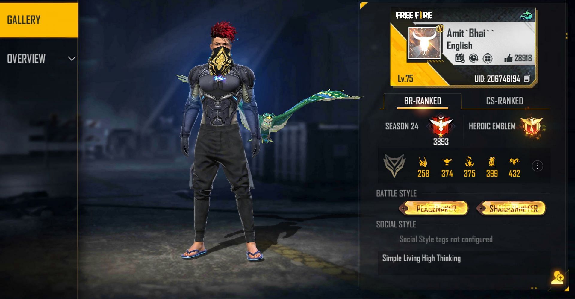 Desi Gamer&rsquo;s profile in Free Fire (Image via Free Fire)