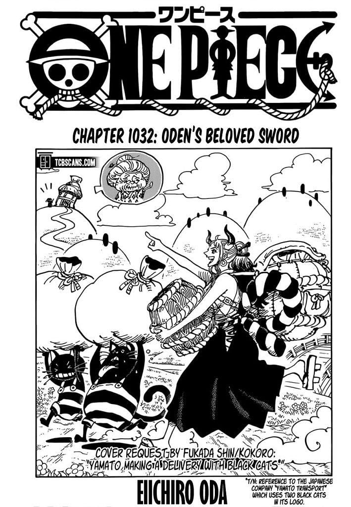 The cover art for One Piece Chapter 1032 starring Yamato. The unofficial translation will provide context for the joke here, but sadly official translations do not. (Image via tcbscans.com)