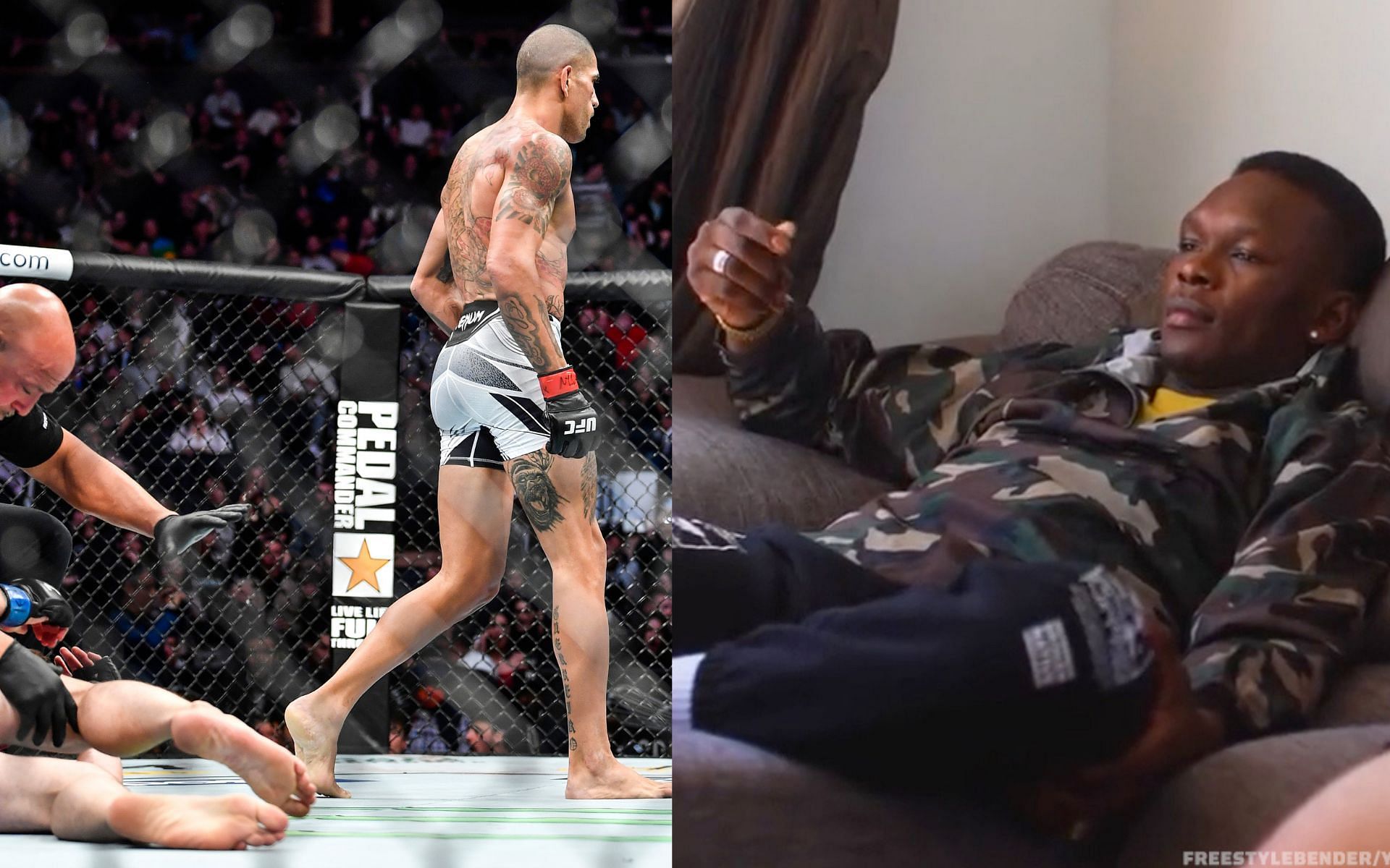 Alex Pereira (left), Israel Adesanya (right) [Credits: @UFC via Twitter, FREESTYLEBENDER via YouTube]