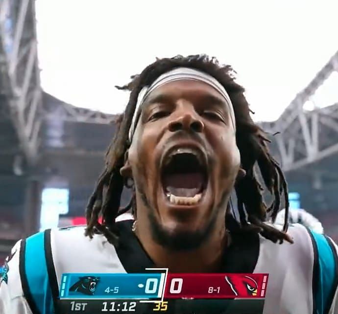 Cam Newton celebrates in Panthers return