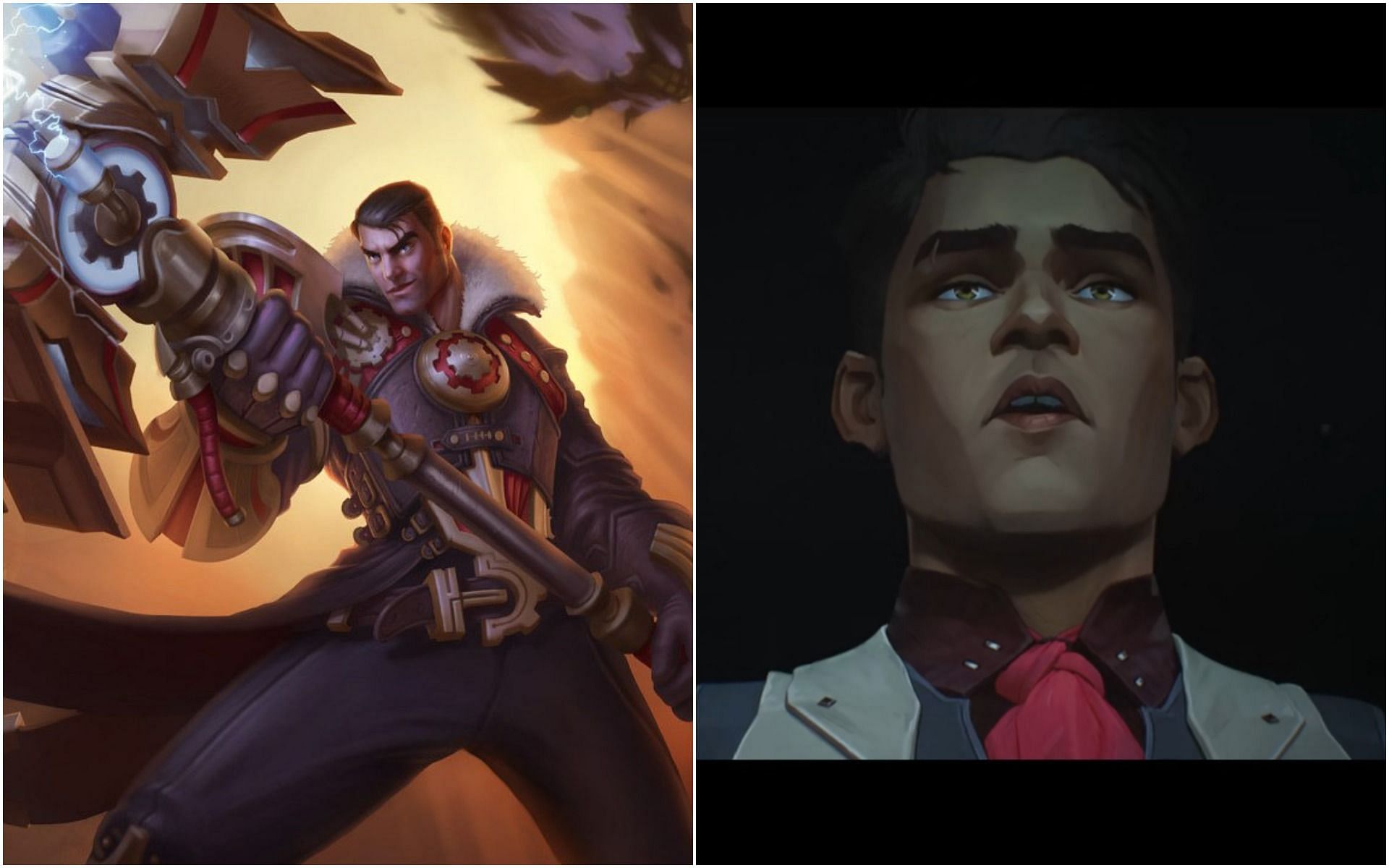 Jayce in League of Legends (left) and Jayce in Arcane Act I (right) (Image via League of Legends)