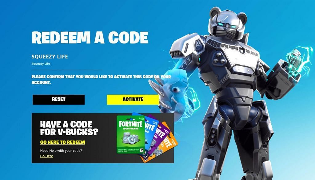 Fortnite codes can be redeemed on the Epic Games website (Image via Epic Games)