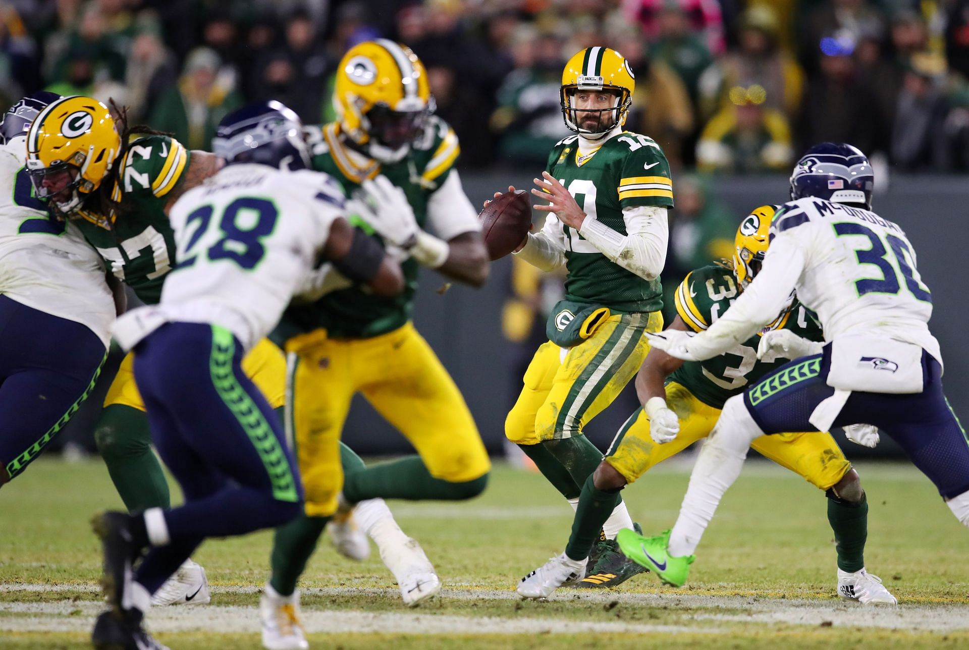 Aaron Rodgers of Green Bay Packers vs. Seattle Seahawks