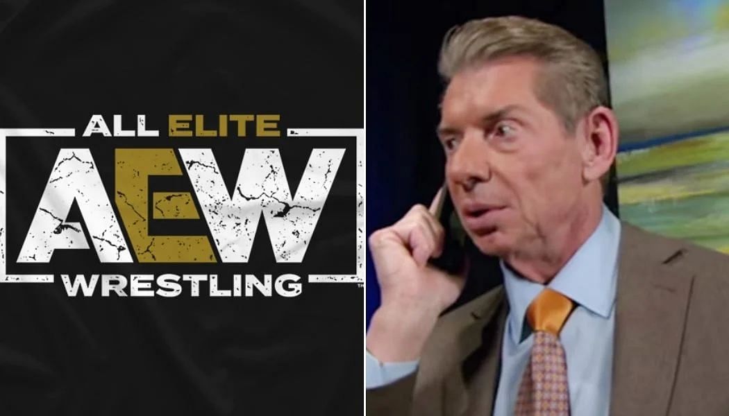 AEW logo (left) and Vince McMahon (right)