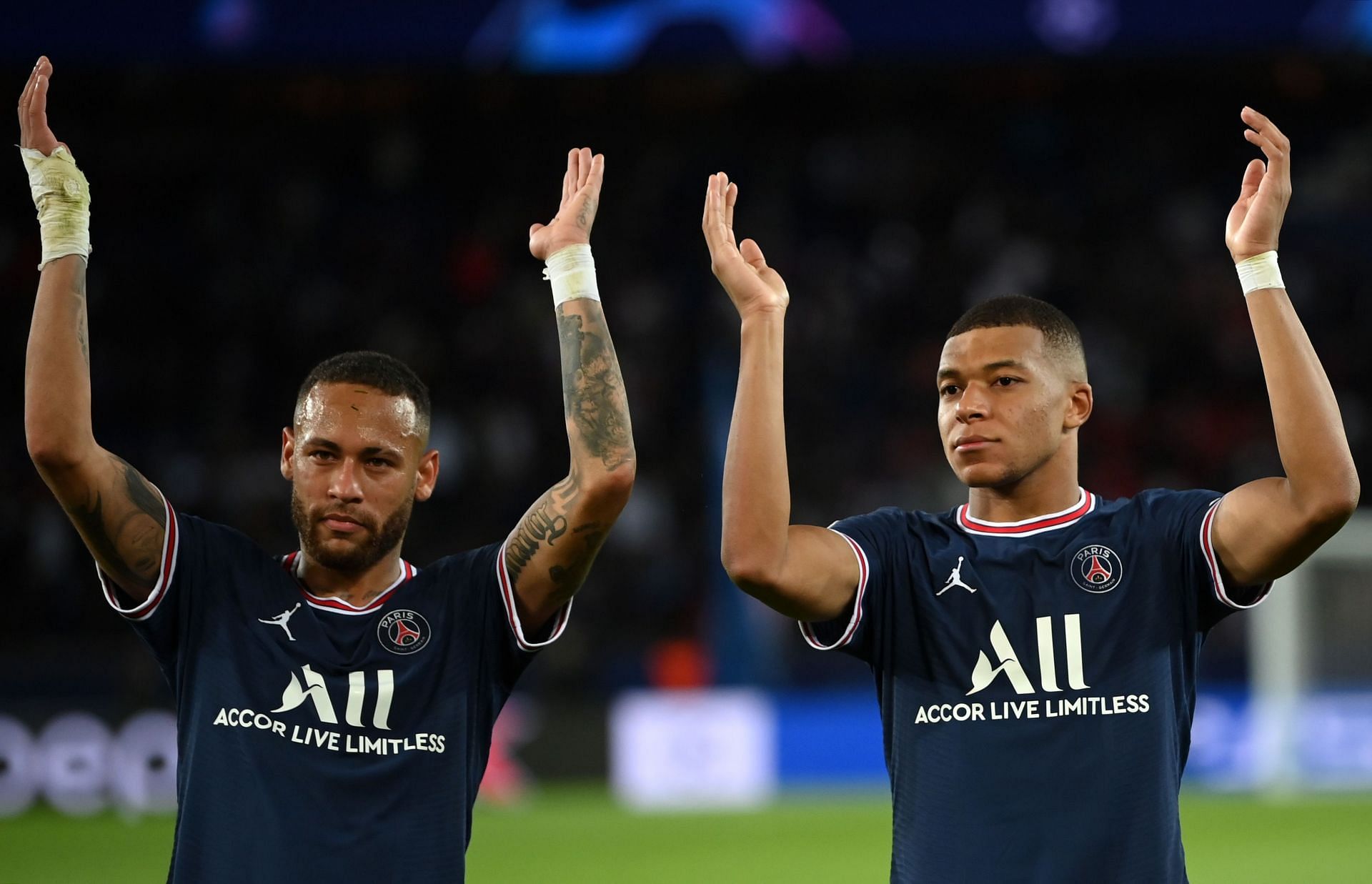 PSG forwards Neymar Jr. and Kylian Mbappe