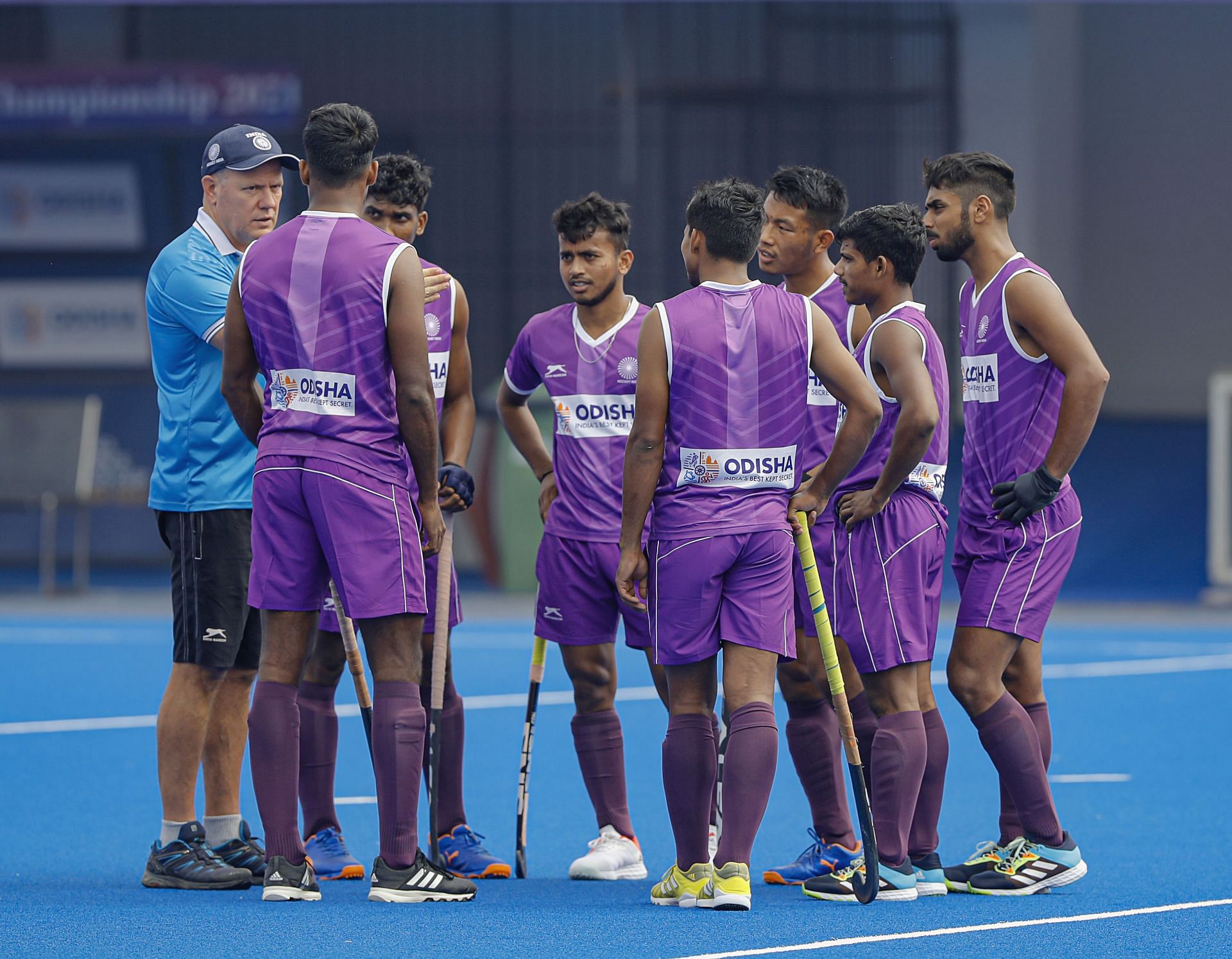 The Indian men&#039;s junior hockey team at the Kalinga Stadium. (PC: Hockey India)