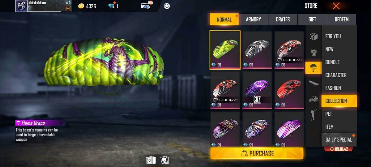 Flame Draco parachute skin (Image via Free Fire Max)