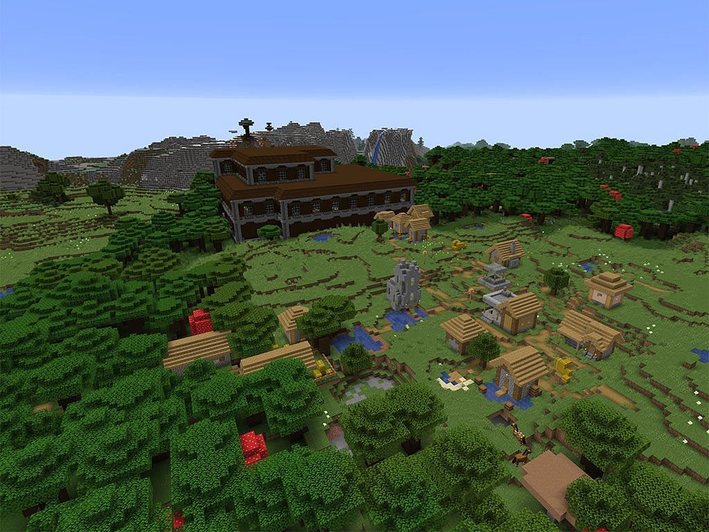 A Village connected to a Woodland Mansion (Image via Minecraft)
