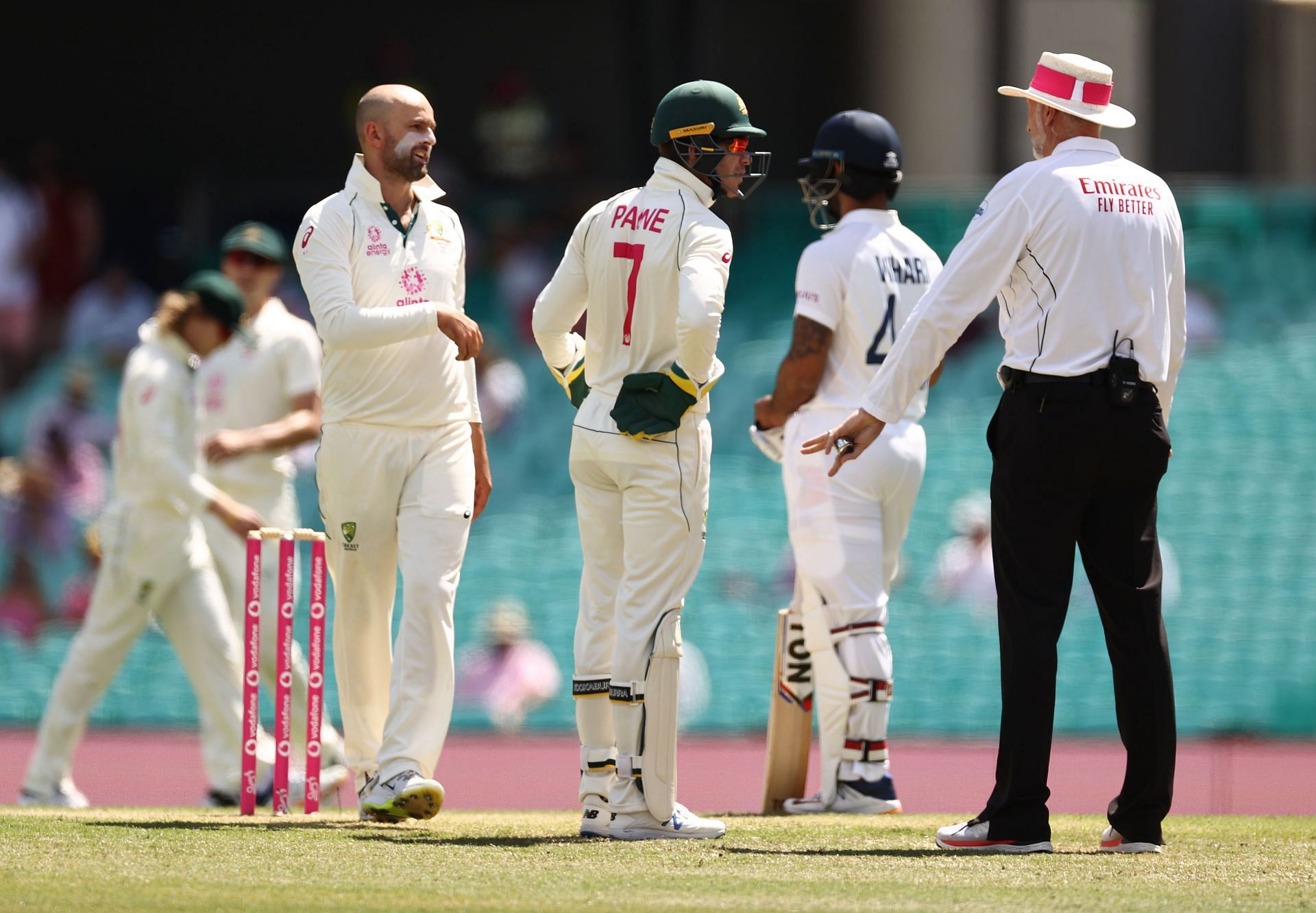 Tim Paine questions umpire Paul Wilson over the DRS decision going in favor of Cheteshwar Pujara. Pic: Getty Images