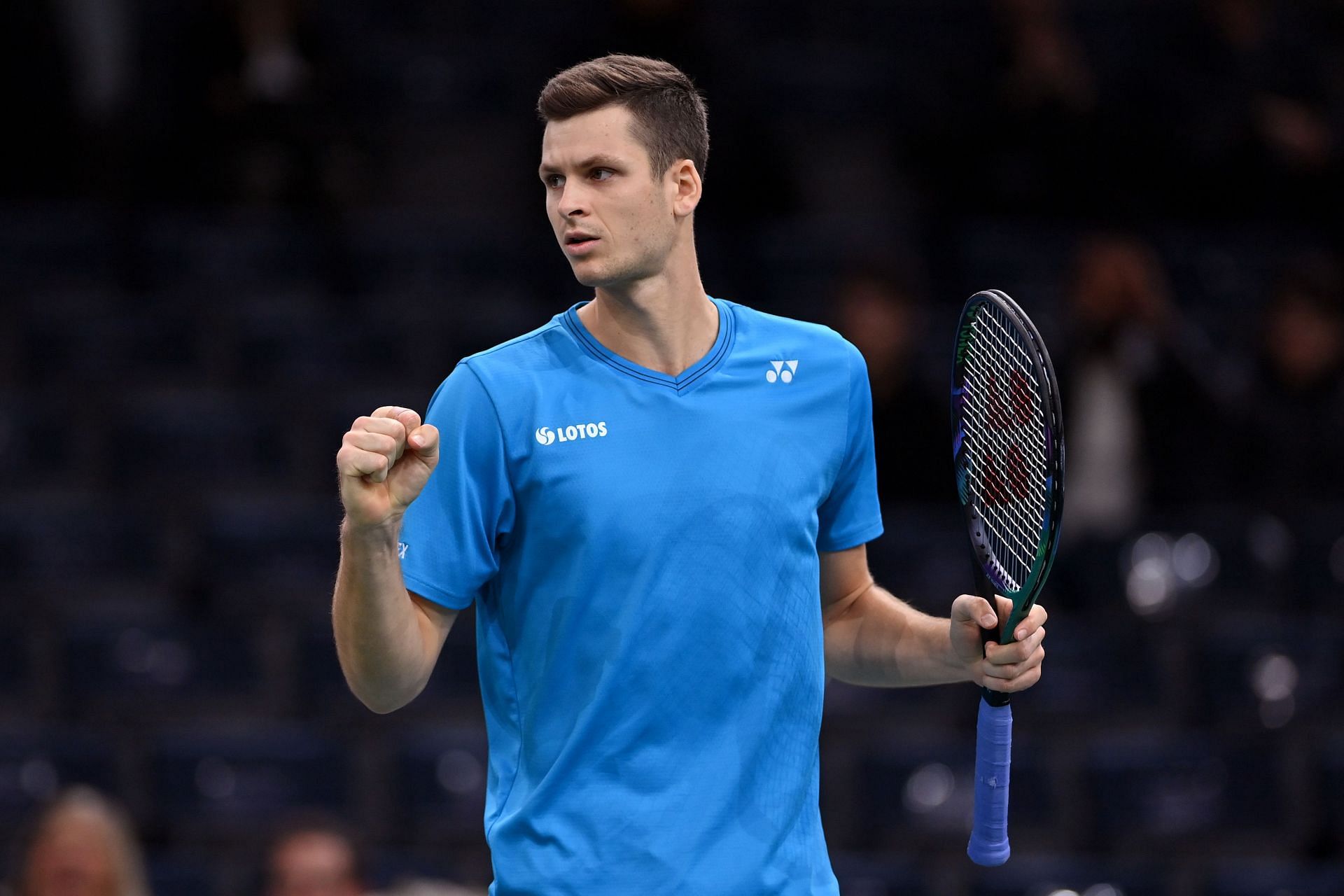 Hubert Hurkacz at the 2021 Rolex Paris Masters.