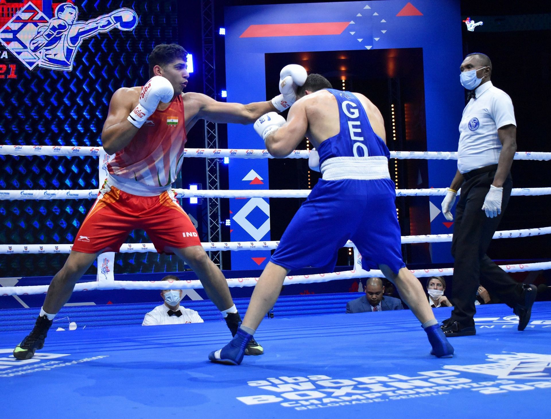 Sanjeet (in red) in action at the AIBA Men&#039;s World Boxing Championships. (PC: BFI)