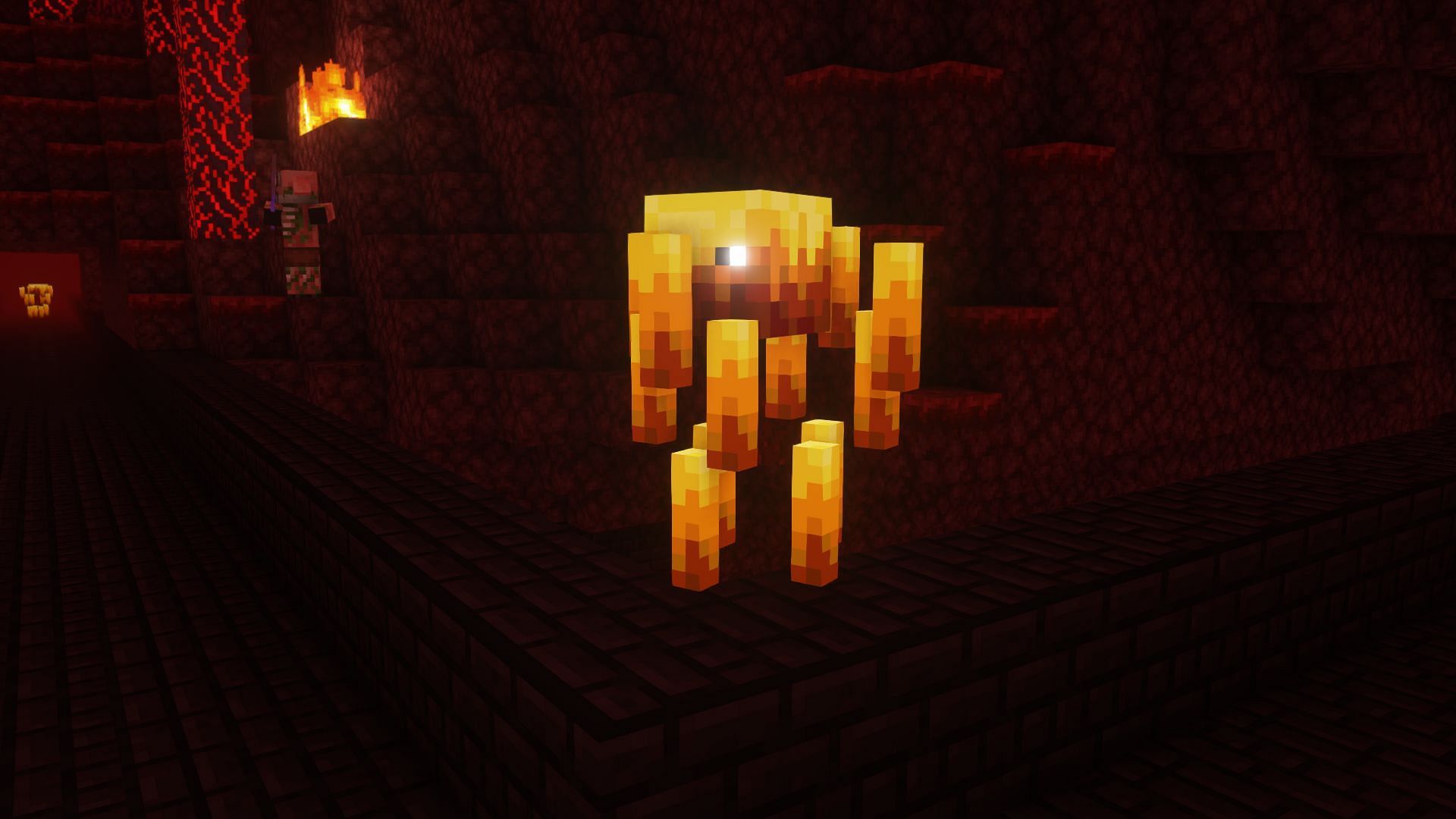 A blaze in a Nether fortress (Image via Minecraft)