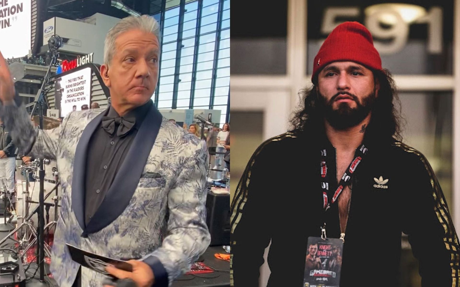 Bruce Buffer (left), Jorge Masvidal (right) [Images Courtesy: @brucebufferufc @gamebredfc on Instagram]