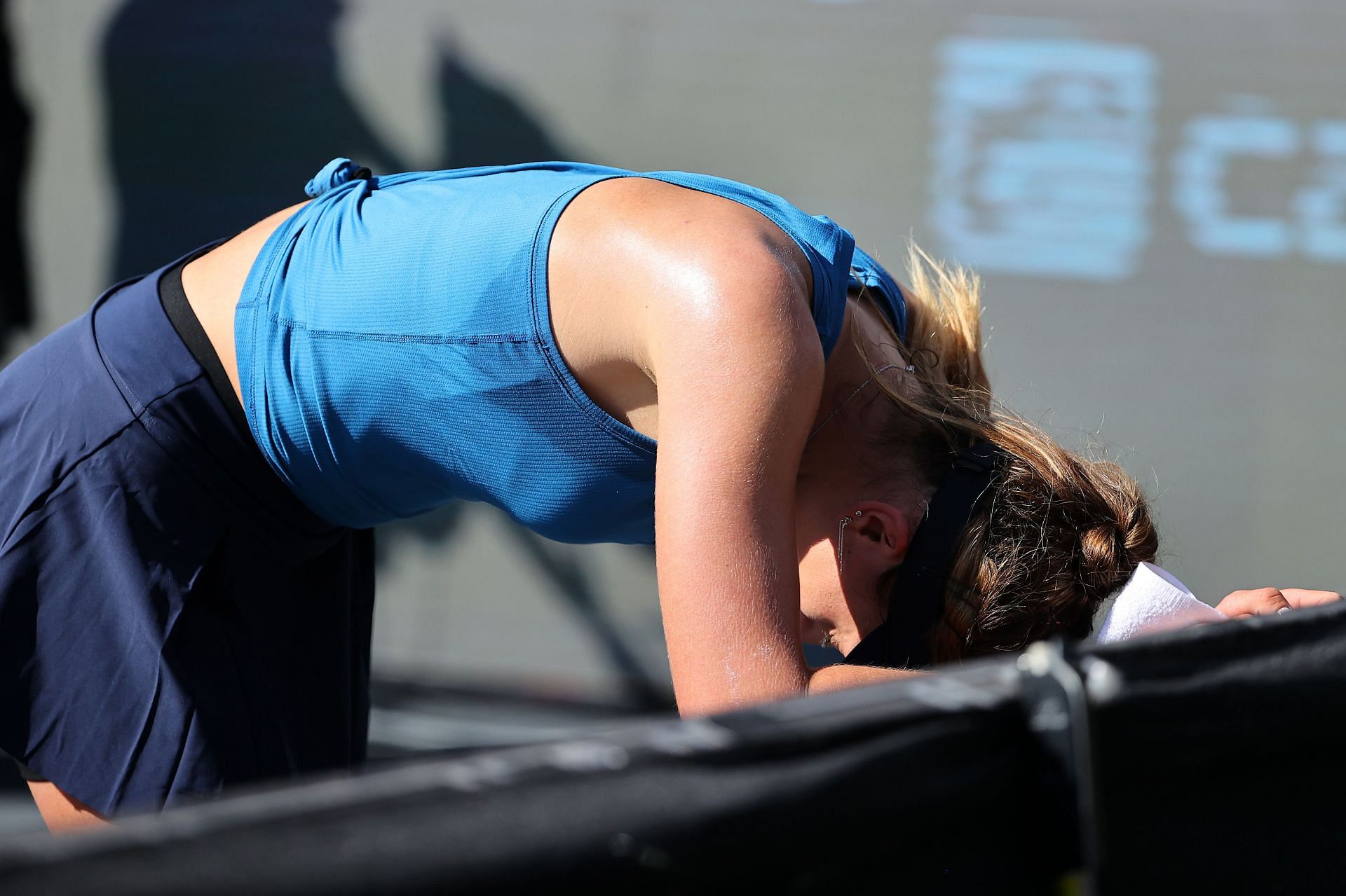A dejected Paula Badosa during the match