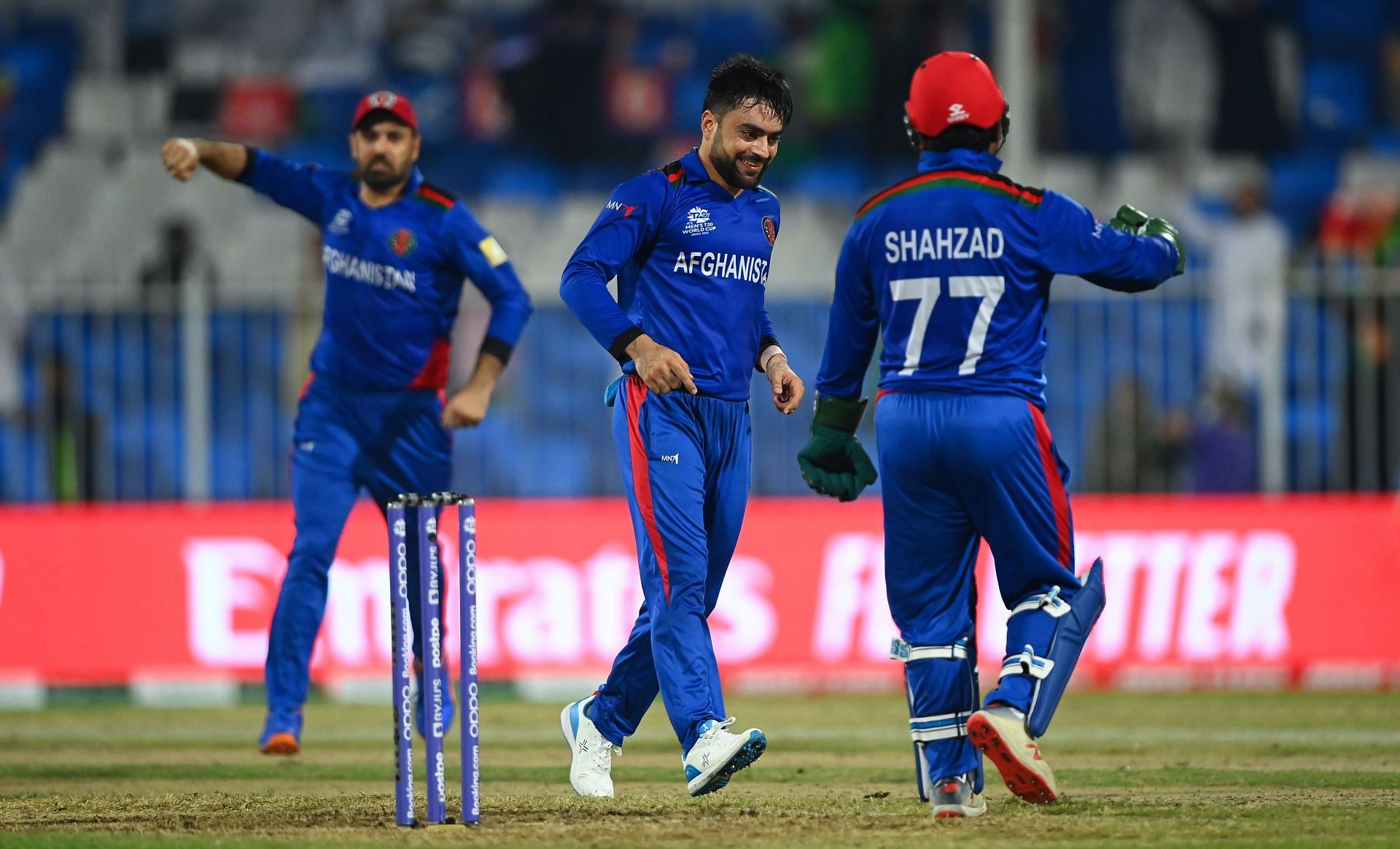 Afghanistan leg-spinner Rashid Khan with teammates. Pic: Getty Images