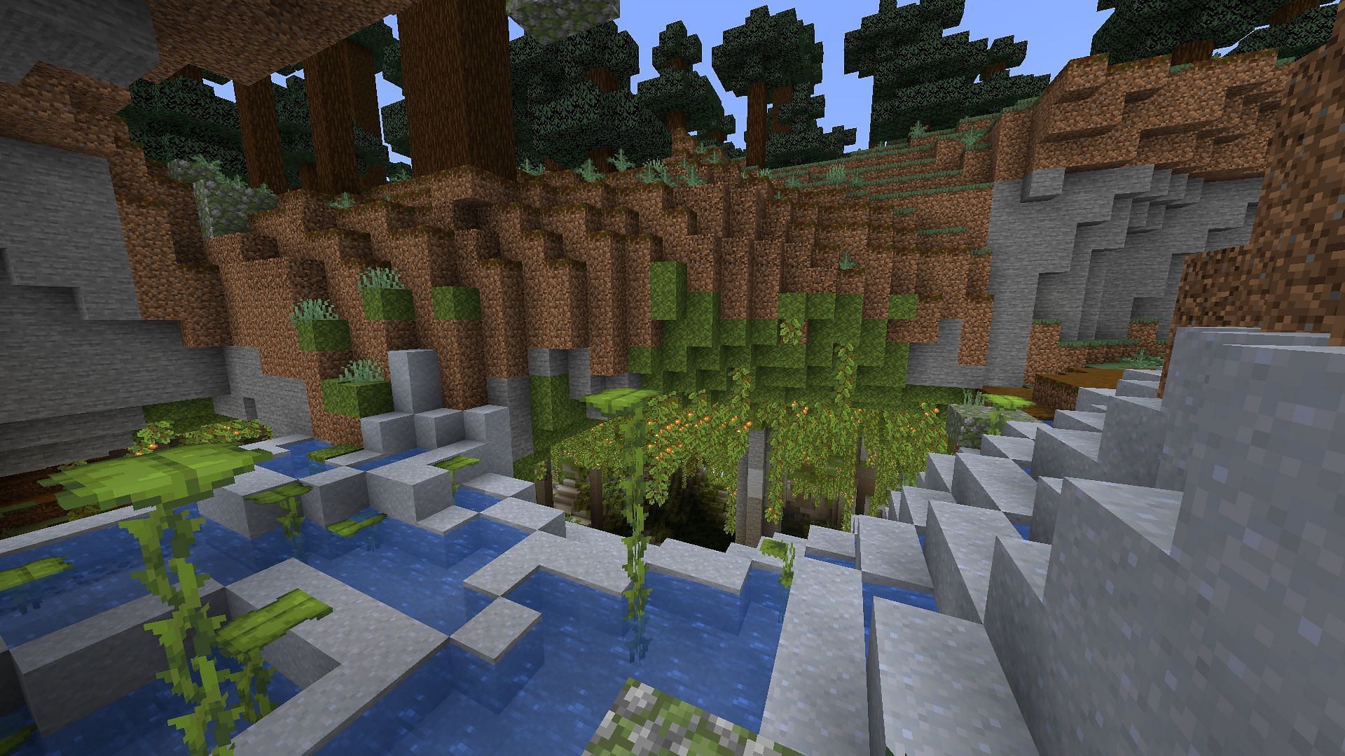 Lush caves in Minecraft 1.18 pre-release 5 (Image via Minecraft)