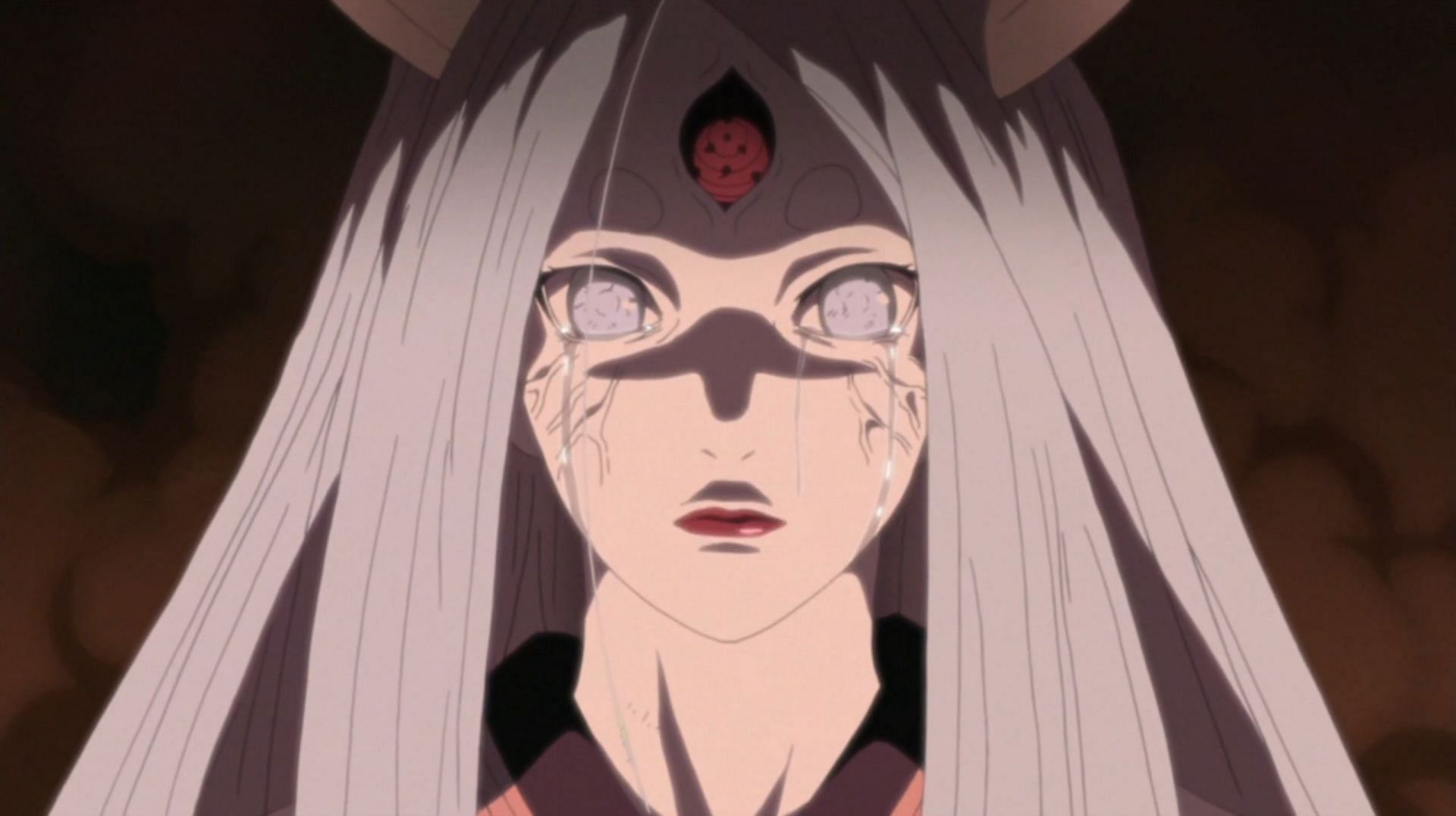 Kaguya Otsutsuki crying, as seen in the Naruto Shippuden anime. (Image via Studio Pierrot)