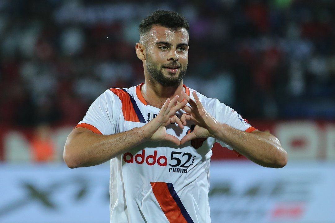 Hugo Boumous celebrates after scoring a goal for FC Goa. (Image Courtesy: ISL Media)