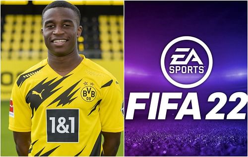 Youssoufa Moukoko is now eligible to be added to FIFA 22 (Image via Sportskeeda)