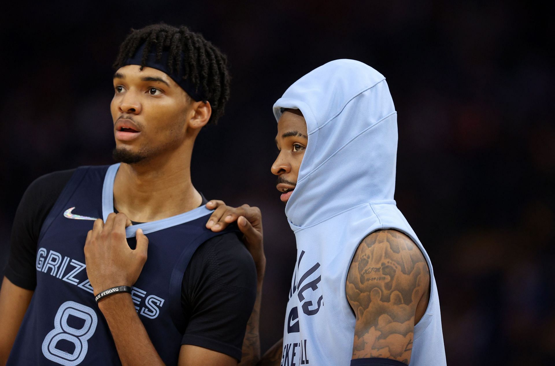 Ja Morant (right) and Ziaire Williams of the Memphis Grizzlies