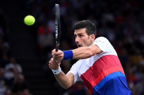 Novak Djokovic in action during the Rolex Paris Masters