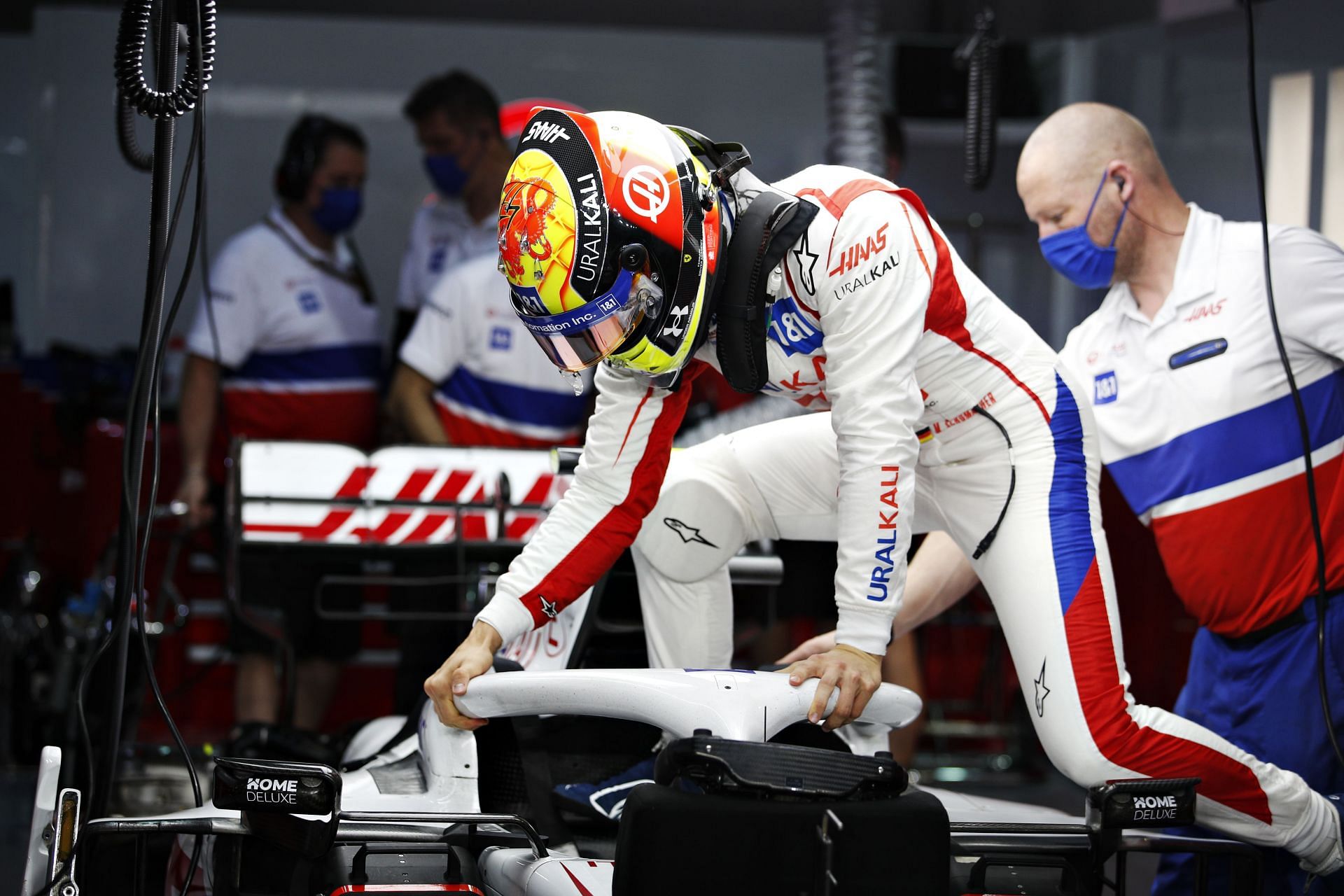 F1 Grand Prix of Qatar - Mick Schumacher getting into his Haas ahead of qualifying.
