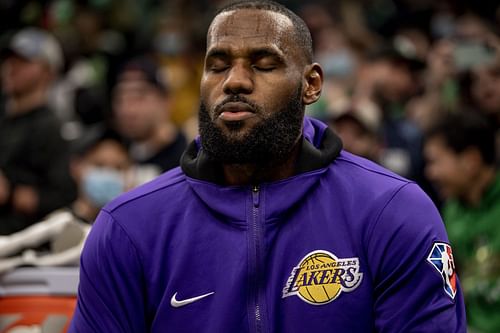 LeBron James of the LA Lakers against the Boston Celtics at TD Garden