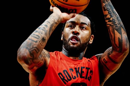 John Wall #1 of the Houston Rockets takes practice at Toyota Center on November 24, 2021, in Houston, Texas.